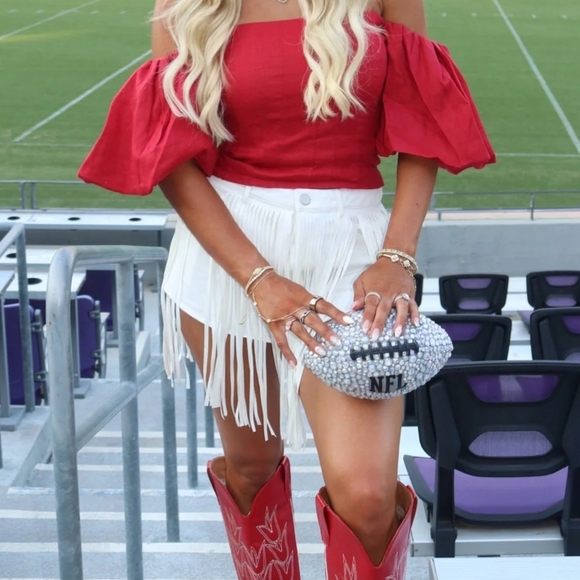 Red Off-Shoulder Top - Picture 1 of 3